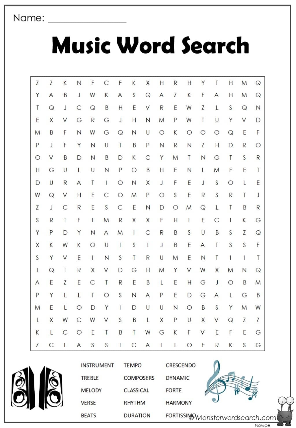 music word search puzzles printable