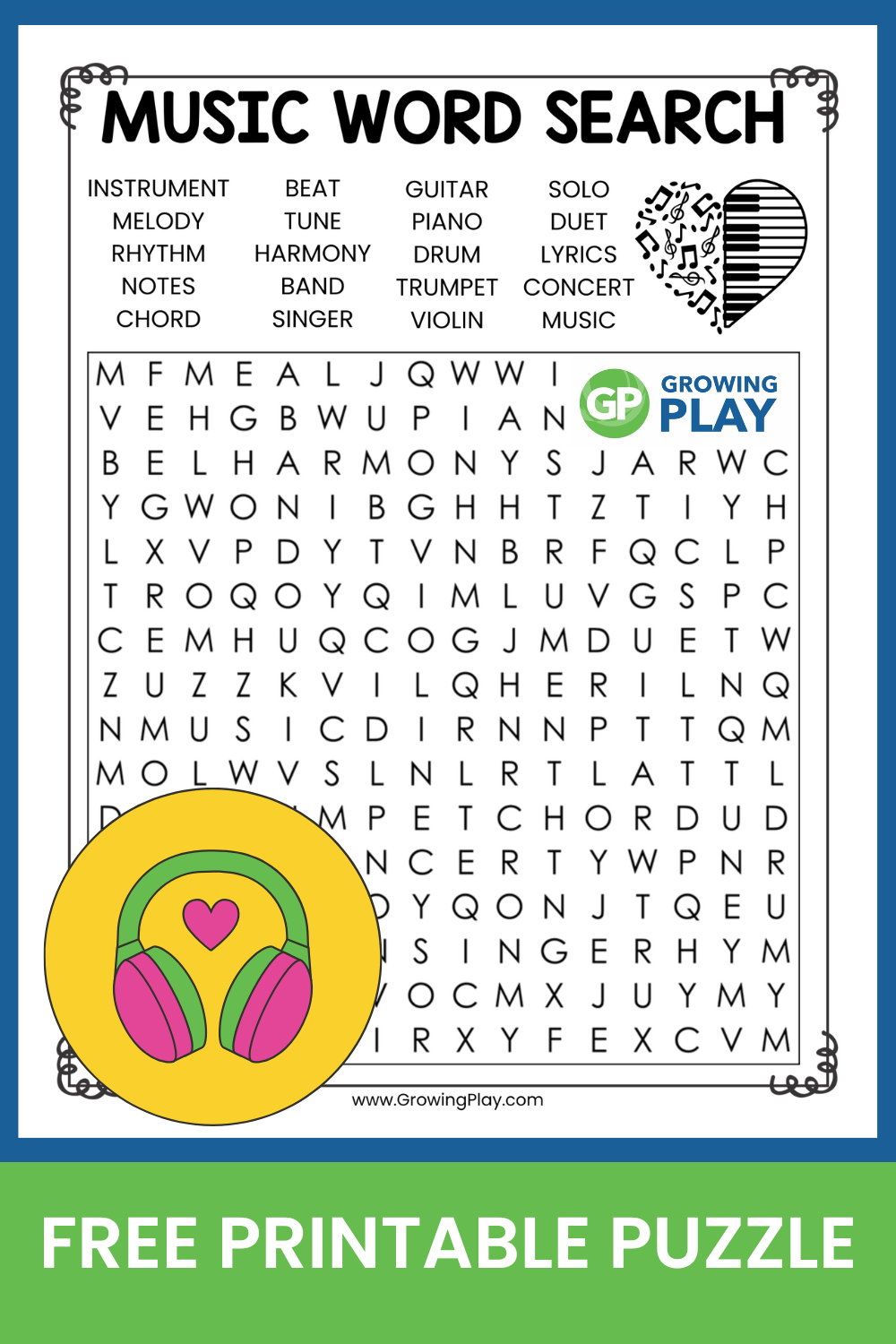 Music Word Search Puzzle Free Printable Growing Play
