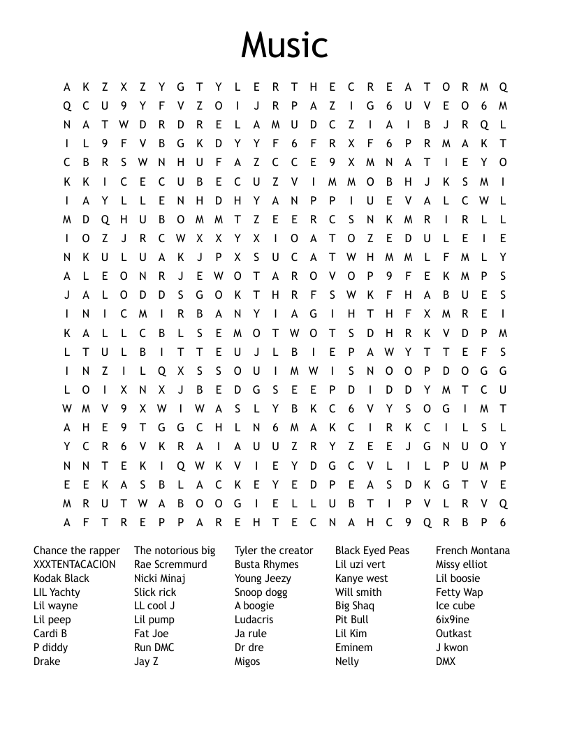 Music Word Search WordMint