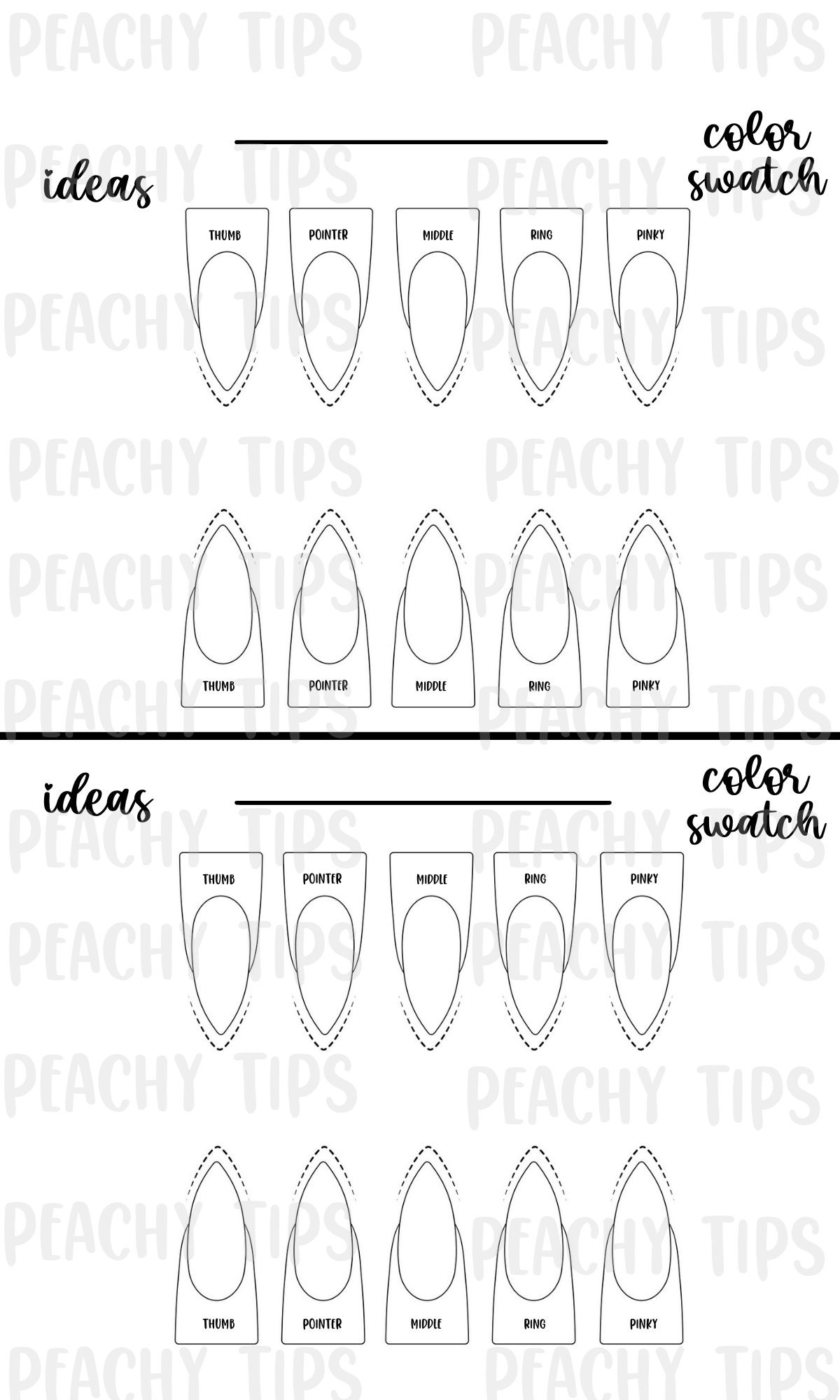 Nail Design Template Downloadable printable Printable downloadable Template Nail Design Template Kit Ballerina Stiletto Almond Square Etsy