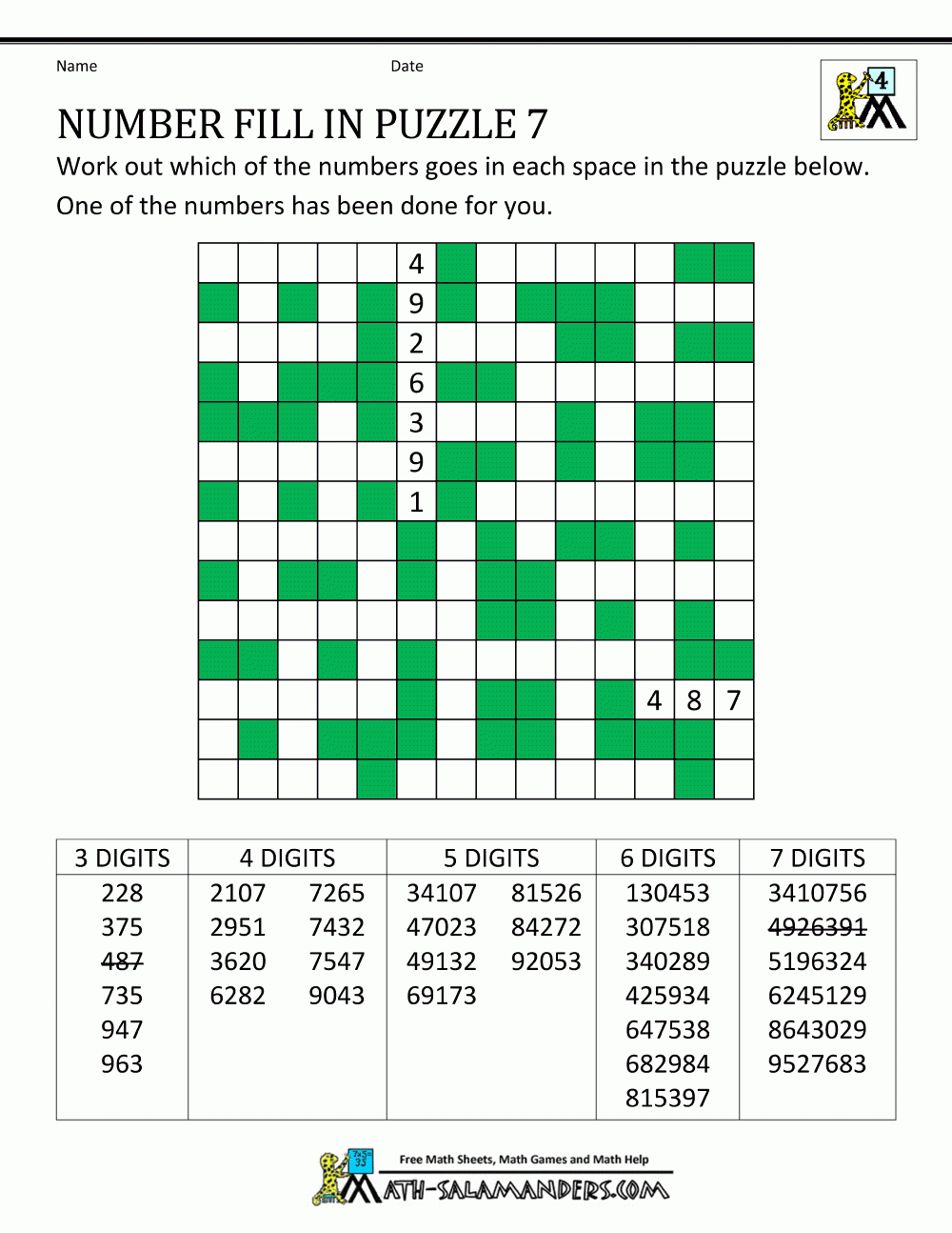 free math crossword puzzles printable