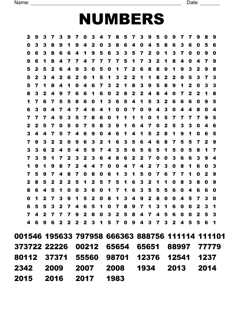 NUMBERS Word Search WordMint NUMBERS Word Search WordMint