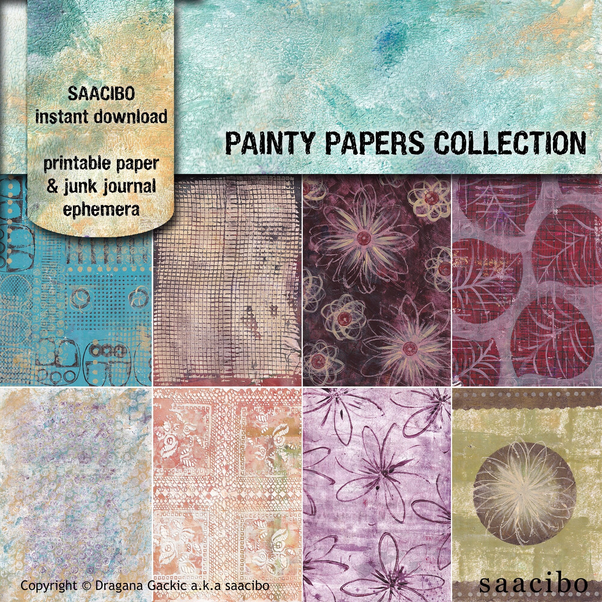 Painty Papers Collection Printable Images Original Art Instant Download Digi Kit Digital Prints Etsy