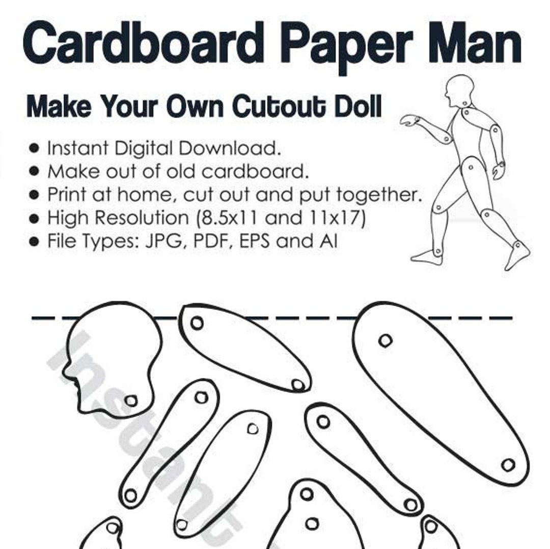 Paper Craft Cutout Man Template Cut On Paper Or Cardboard Paper Doll DIY Project INSTANT DOWNLOAD 09854 Etsy
