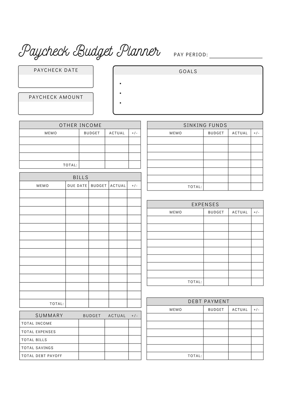 free printable paycheck budget worksheet