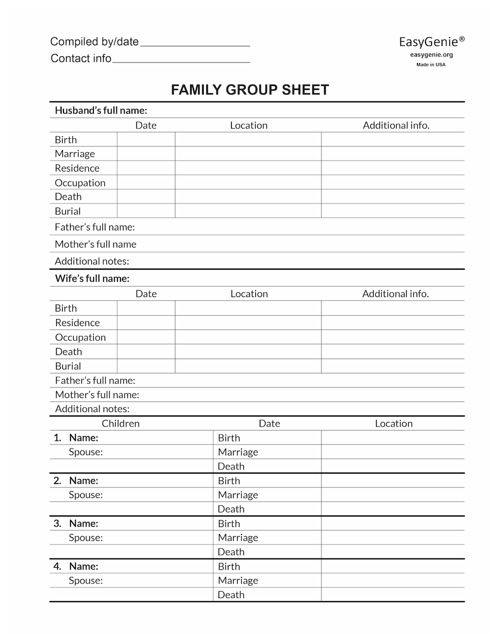 Pedigree Worksheet PDF Set LARGE PRINT Fillable Pedigree Chart Worksheets Library