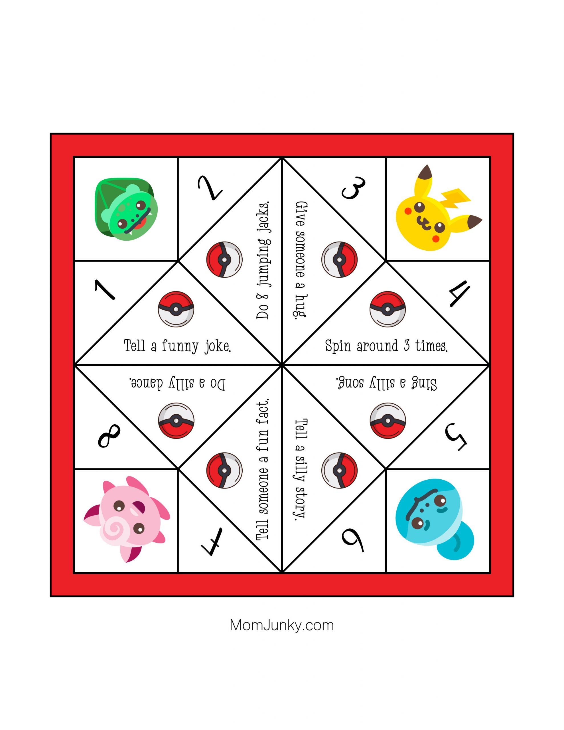 Pokemon Origami Fortune Teller Template