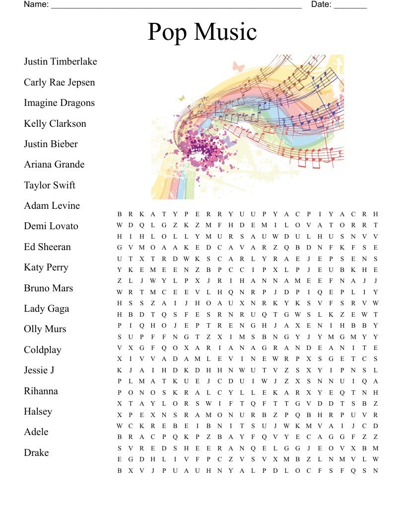 Pop Music Word Search WordMint