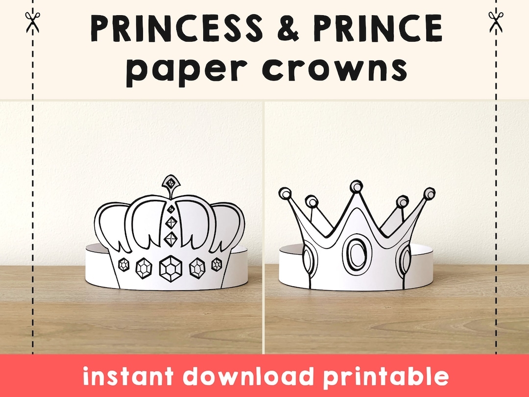 Princess Paper Crown Prince Coloring Printable Kid Craft Princess Birthday Party Printable Favor Princess Costume Printable Instant Download Etsy
