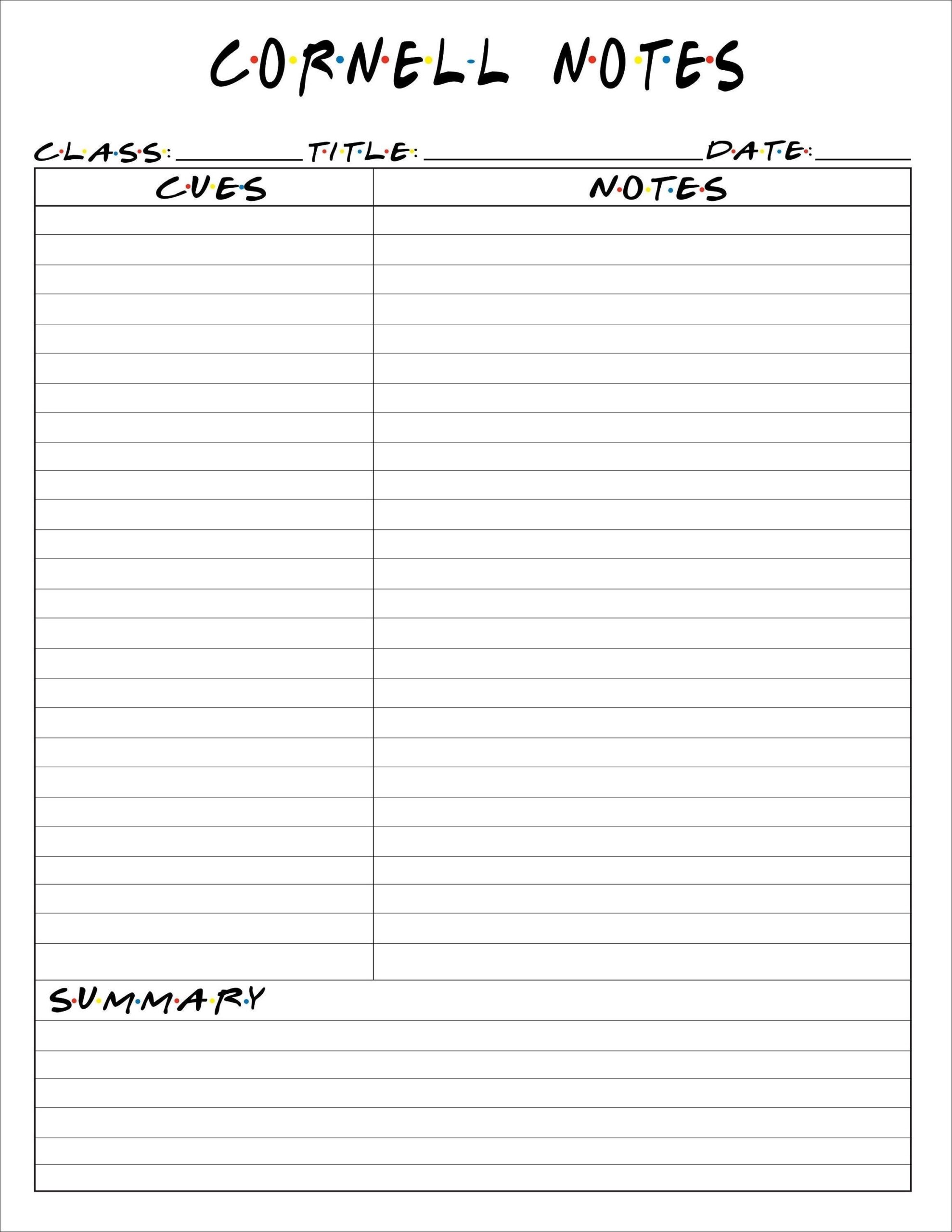 cornell notes template printable