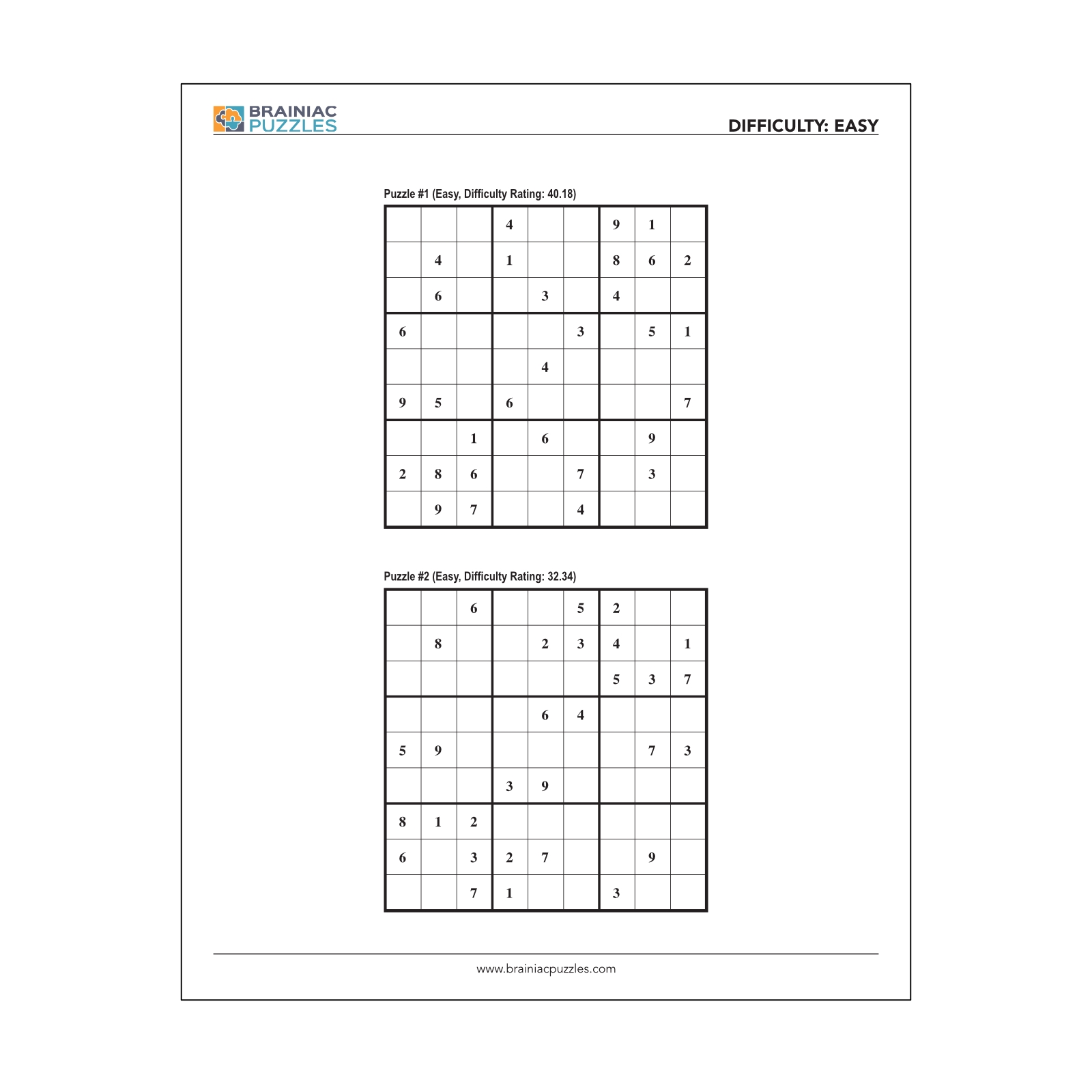 Printable Easy Sudoku Pack 432 Puzzles For Adults Volume 1 Brainiac Puzzles