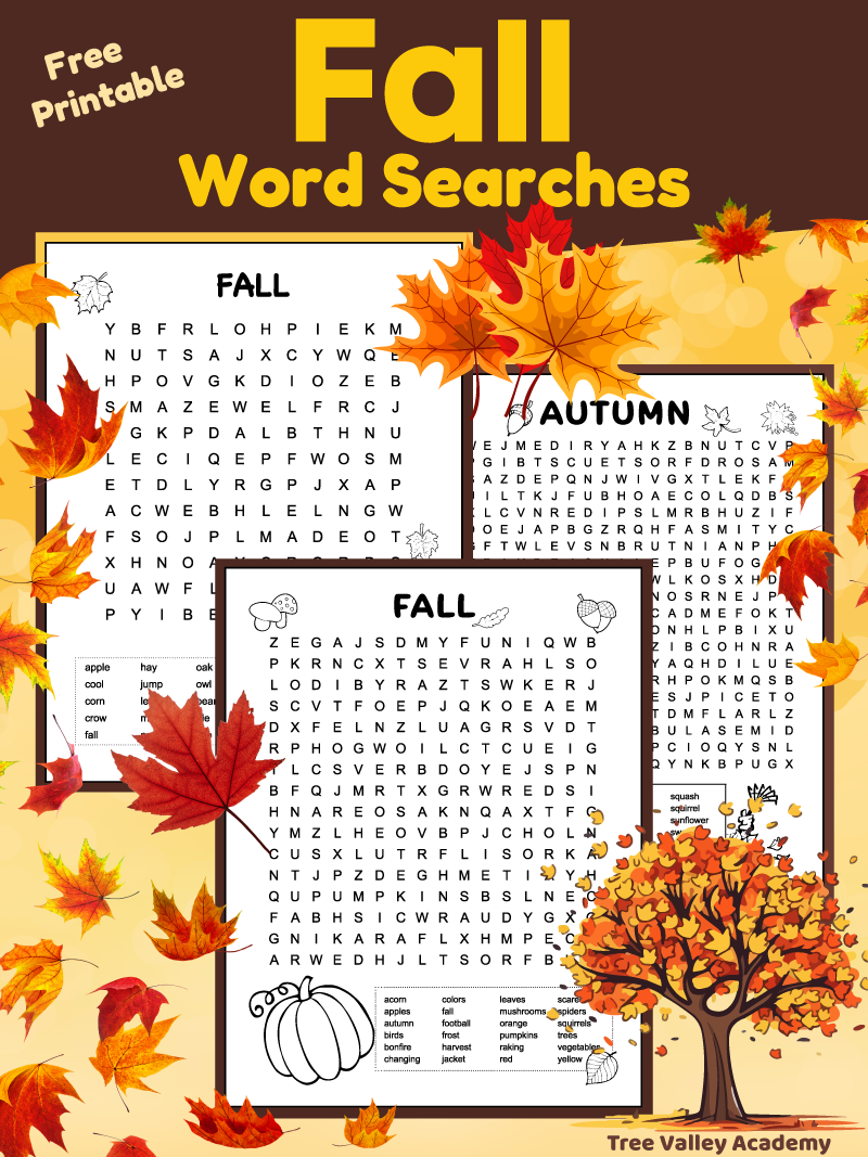 free printable fall word search puzzles