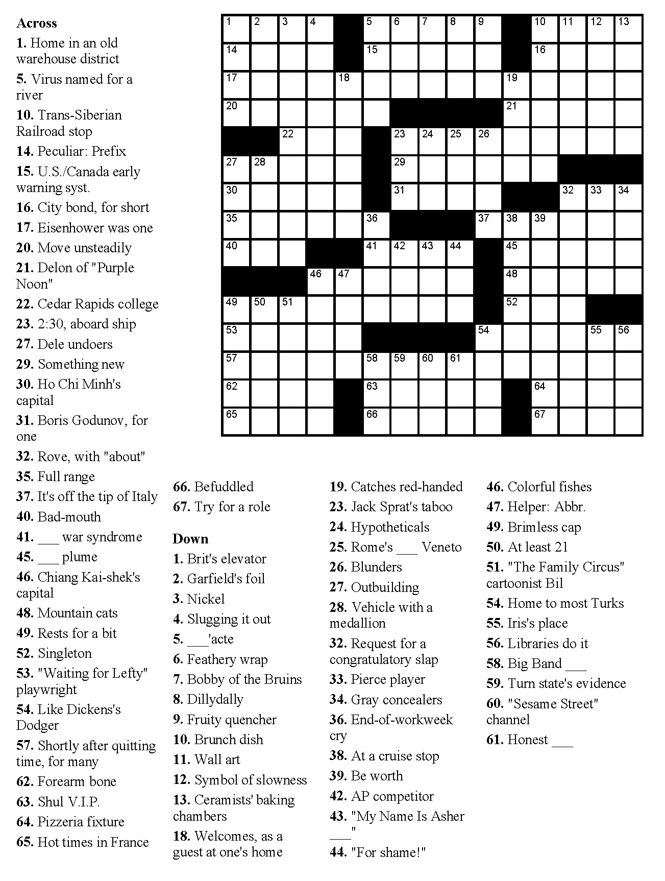 printable fill in crossword puzzles