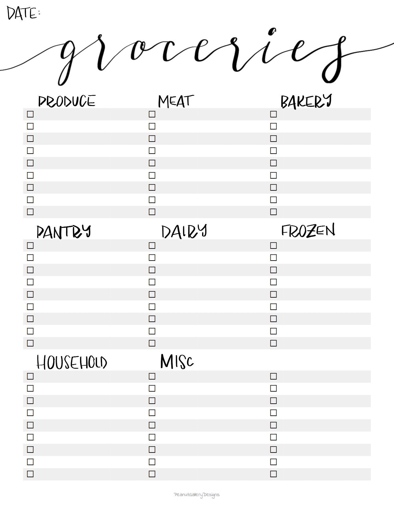free printable grocery list template