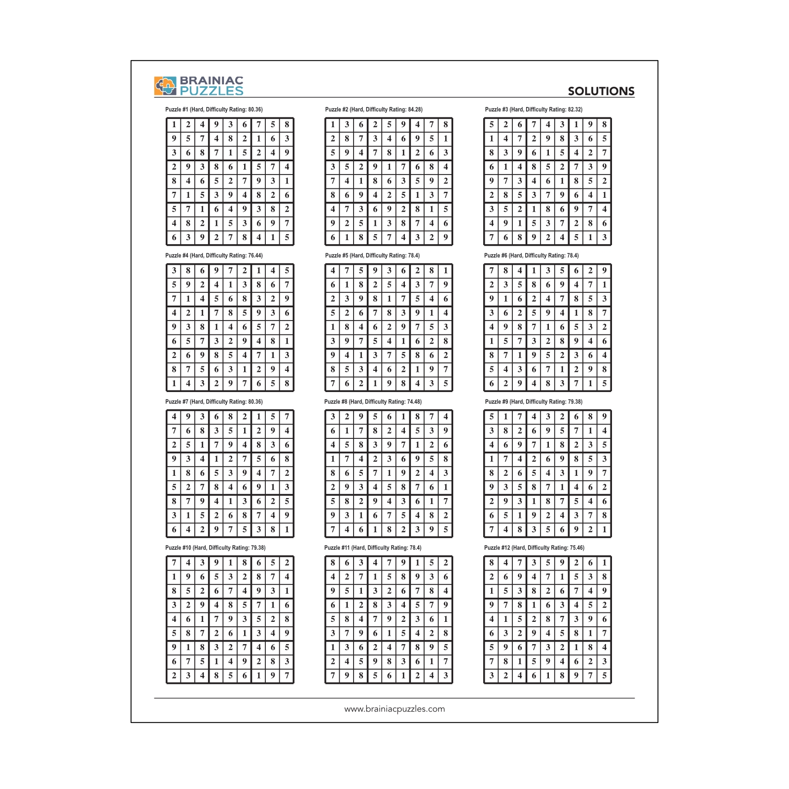 Printable Hard Sudoku Pack 432 Puzzles For Adults Volume 1 Brainiac Puzzles