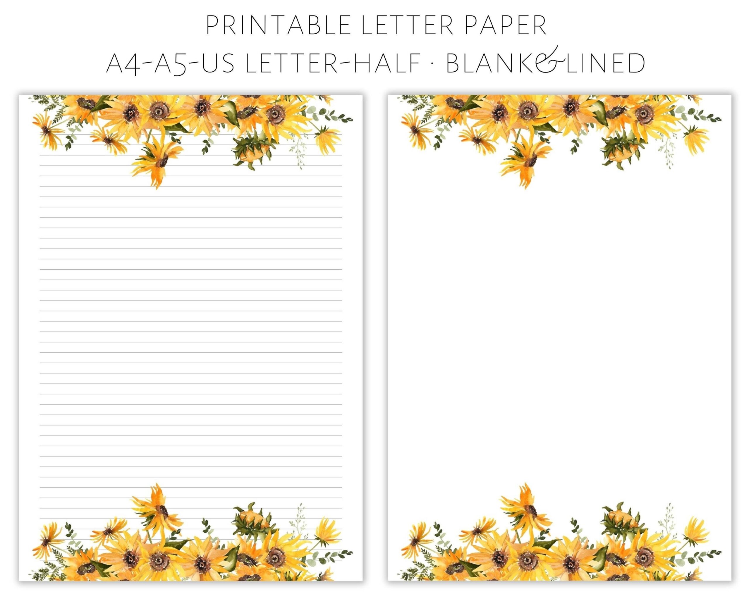 Printable Letter Paper Sunflower Paper Letter Writing Paper Decorative Paper Pretty Letter Paper Fancy Letter Paper Floral Paper Etsy