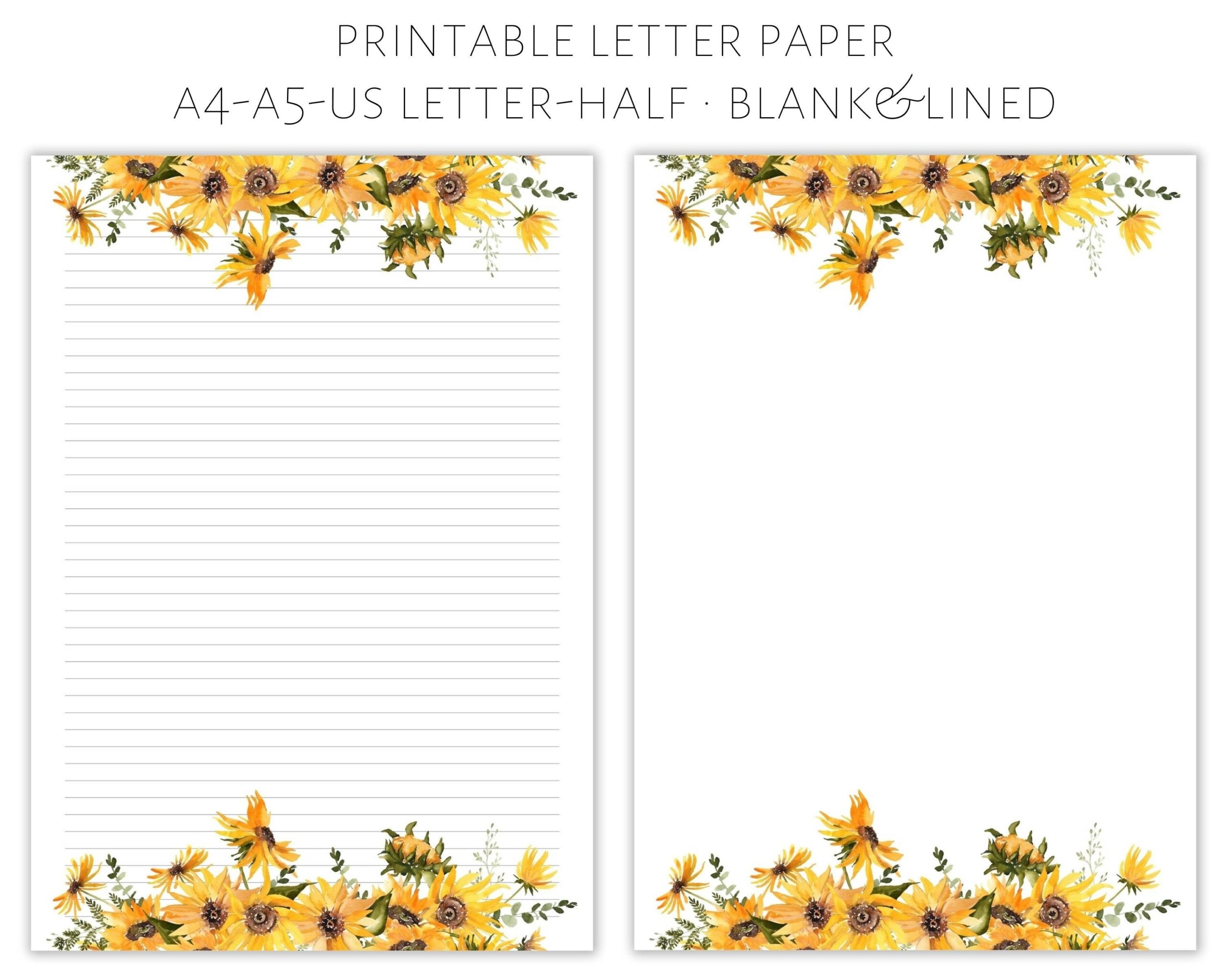 Printable Letter Paper Sunflower Paper Letter Writing Paper Decorative Paper Pretty Letter Paper Fancy Letter Paper Floral Paper Etsy