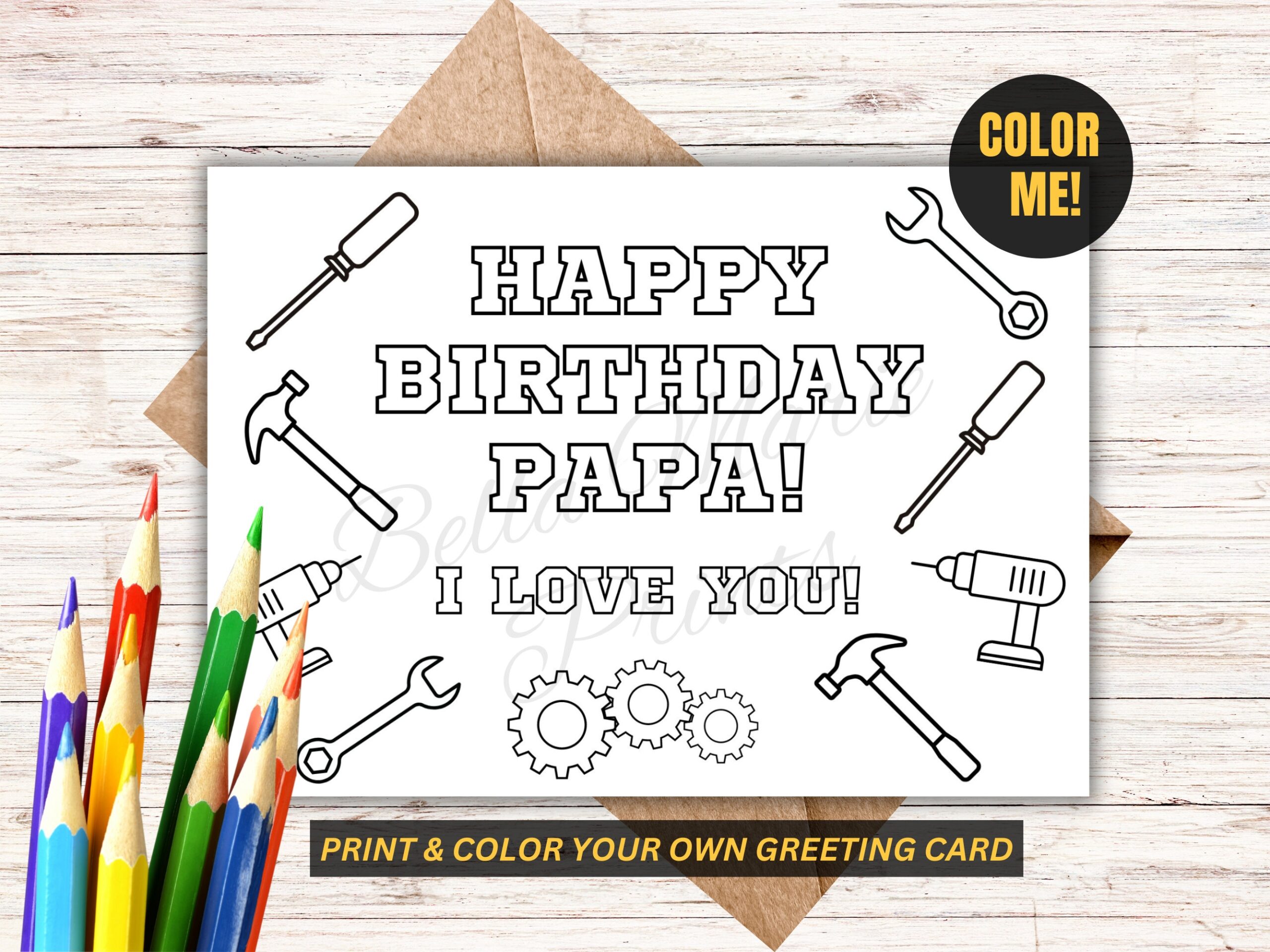 Printable Papa Birthday Card Papa Card For Kids To Color Coloring Greeting Card For Papa Etsy