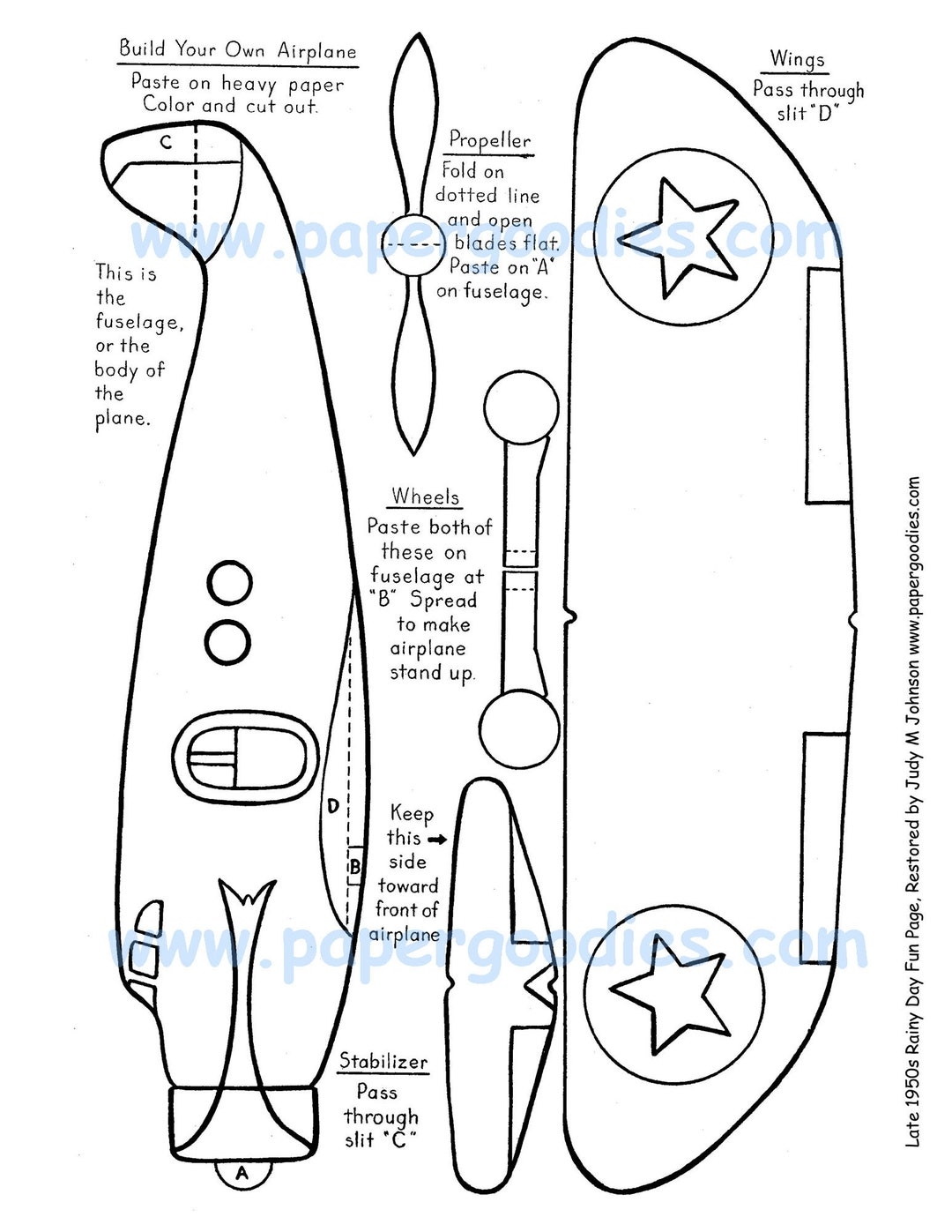 Printable Paper Airplane Craft Color cut fly Toy digital Download Etsy