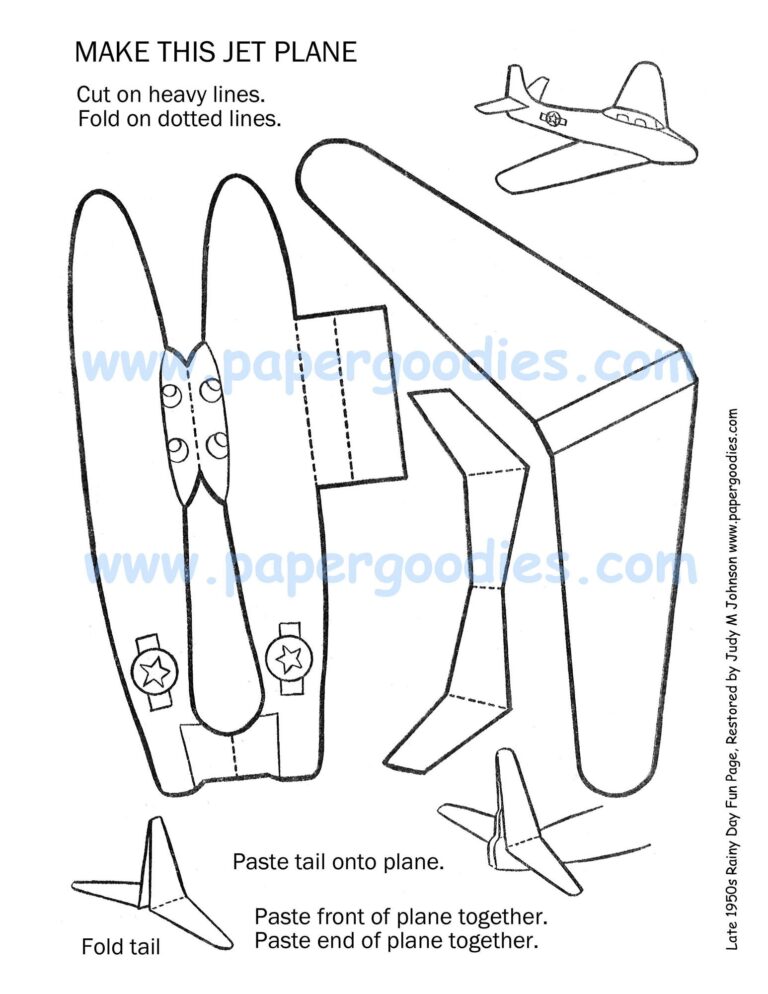 Printable Paper Airplane Craft Color cut fly Toy digital Download Etsy