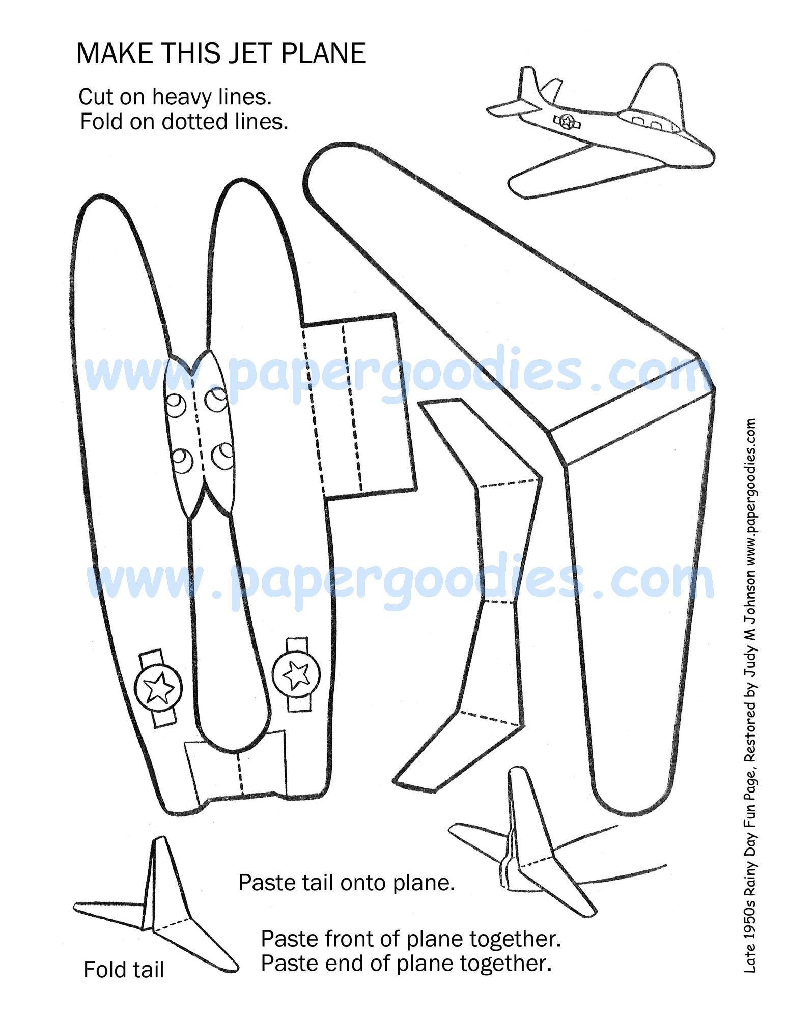 Printable Paper Airplane Craft Color cut fly Toy digital Download Etsy