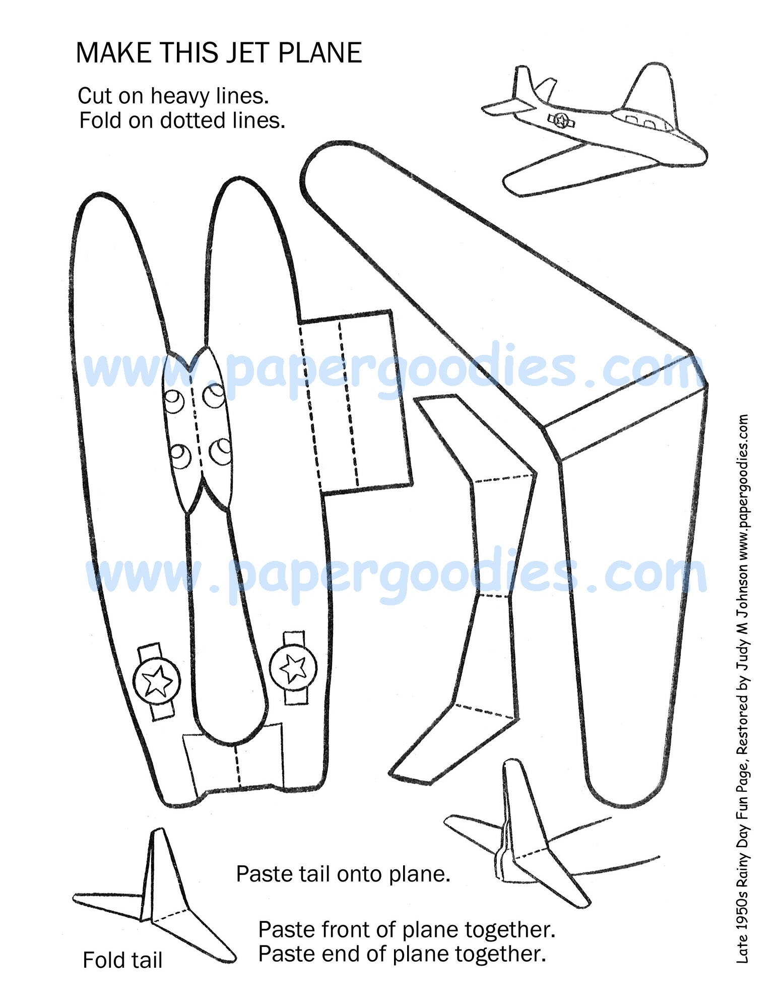Printable Paper Airplane Craft Color cut fly Toy digital Download Etsy