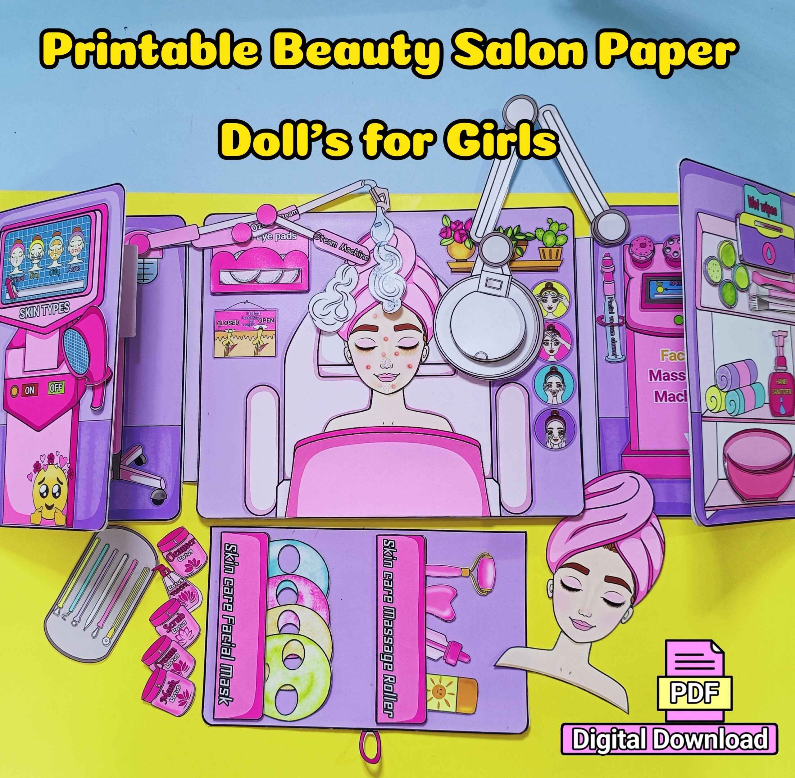 Printable Paper Doll Spa Kit Skincare Salon Beauty Play digital Download Etsy
