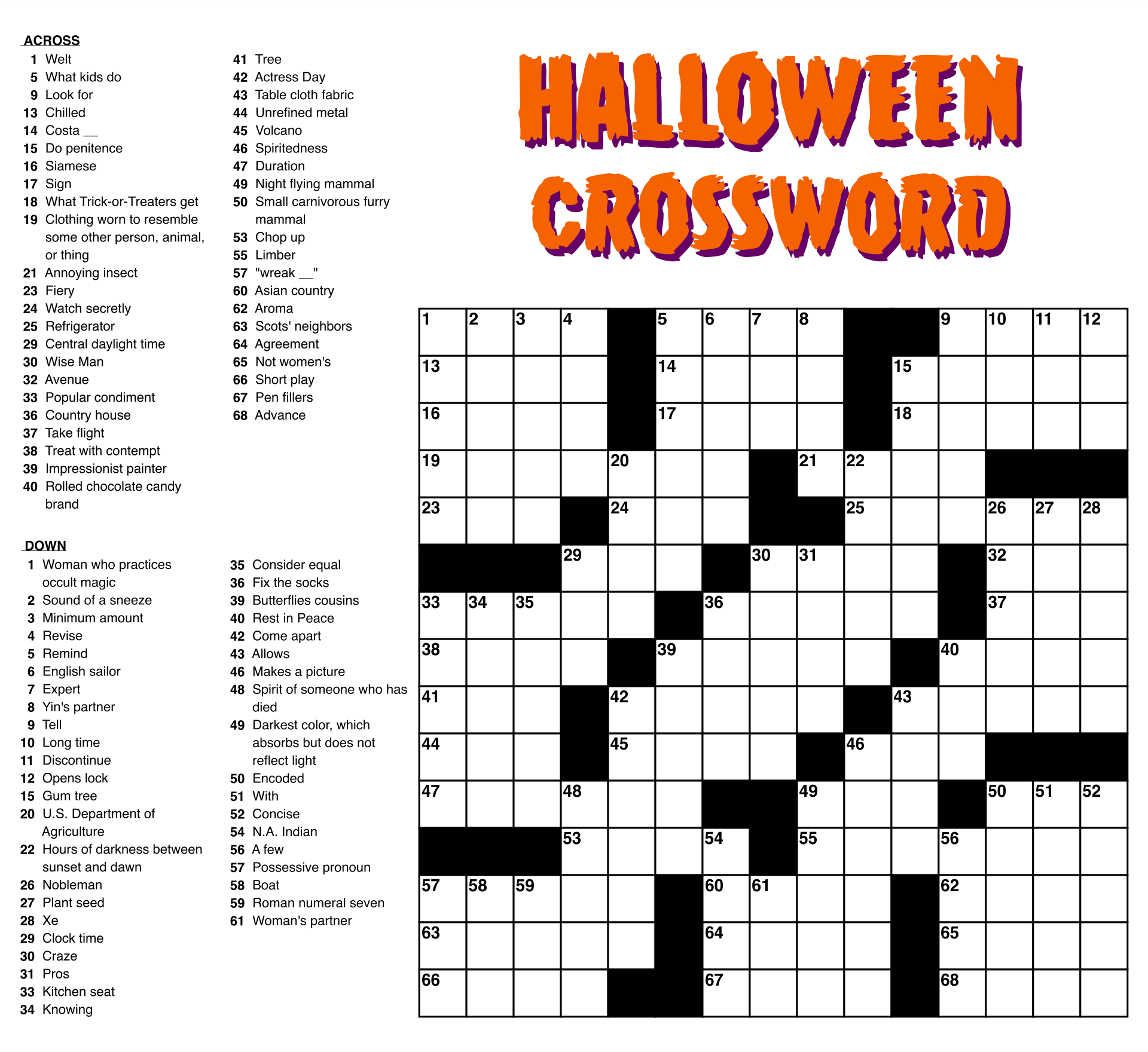 free printable crossword puzzles for adults easy