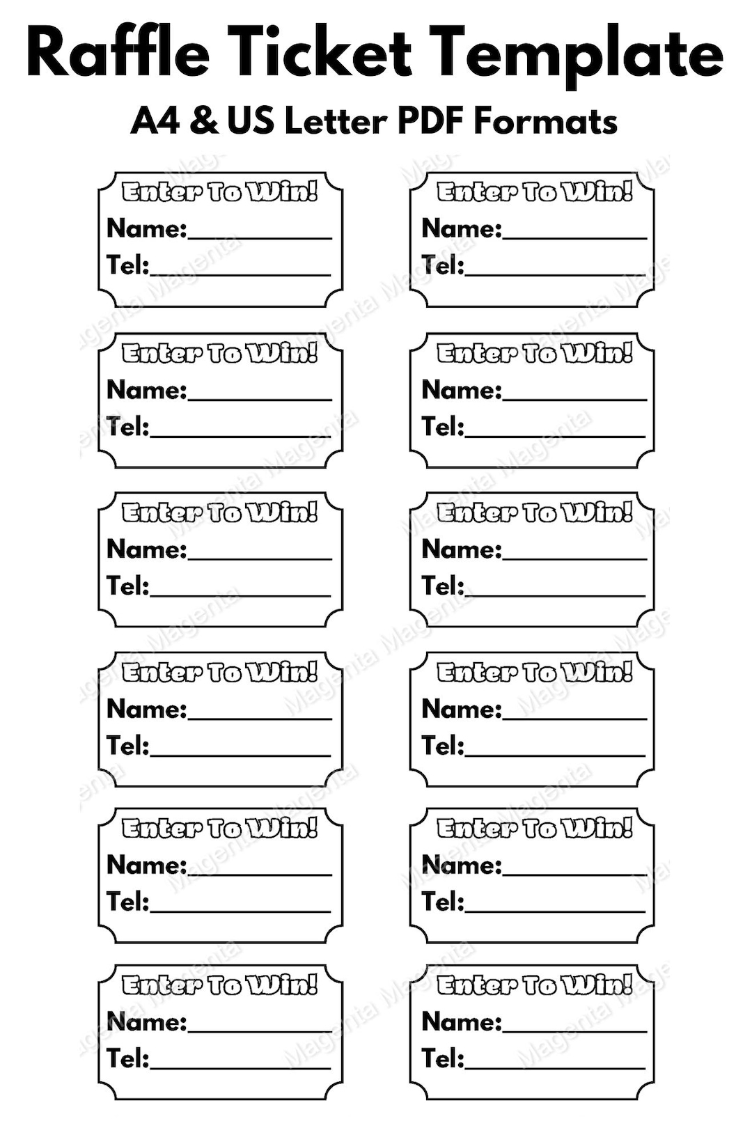 Printable Raffle Ticket Template A0 A1 A2 A3 A4 US Letter PDF Formats Etsy