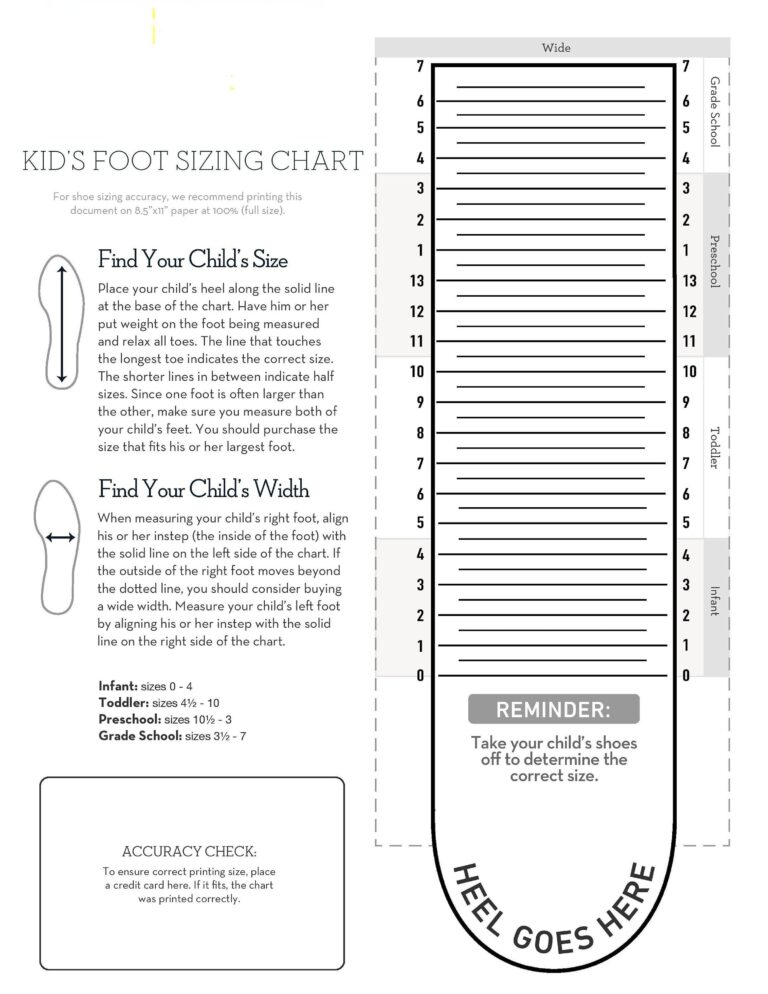 Printable Shoe Size Chart Youth Hotsell