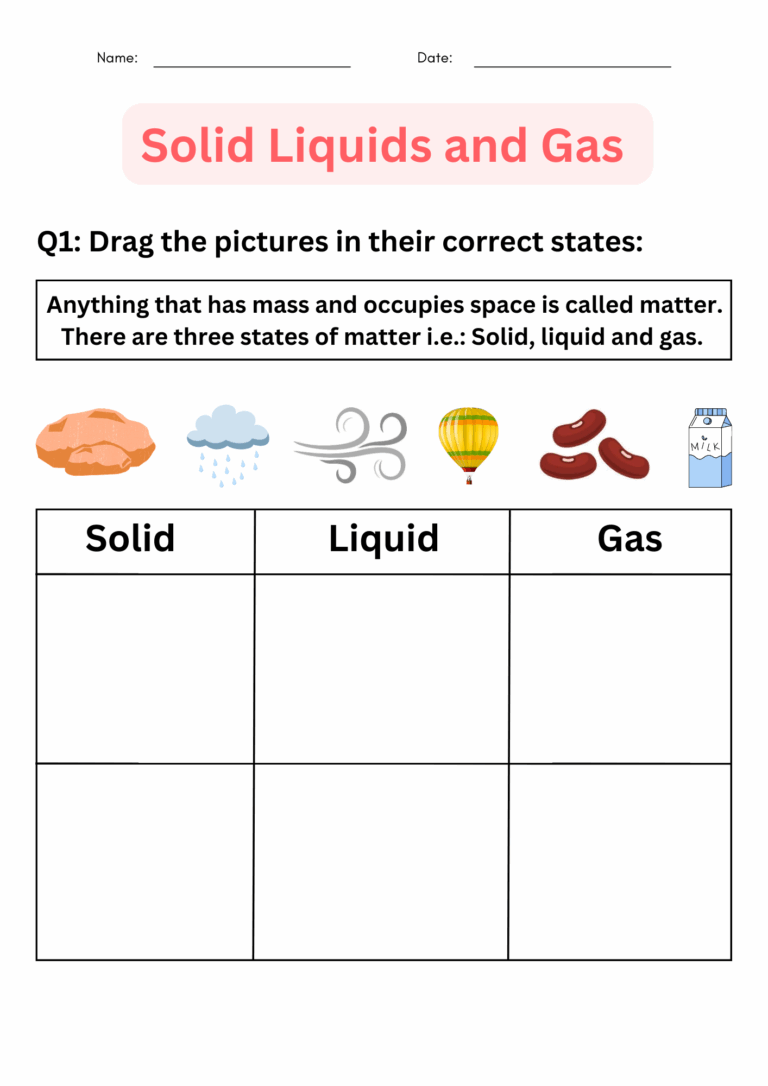 Printable Solid Liquids And Gas Worksheets For Grade 1 2 3 Made By Teachers