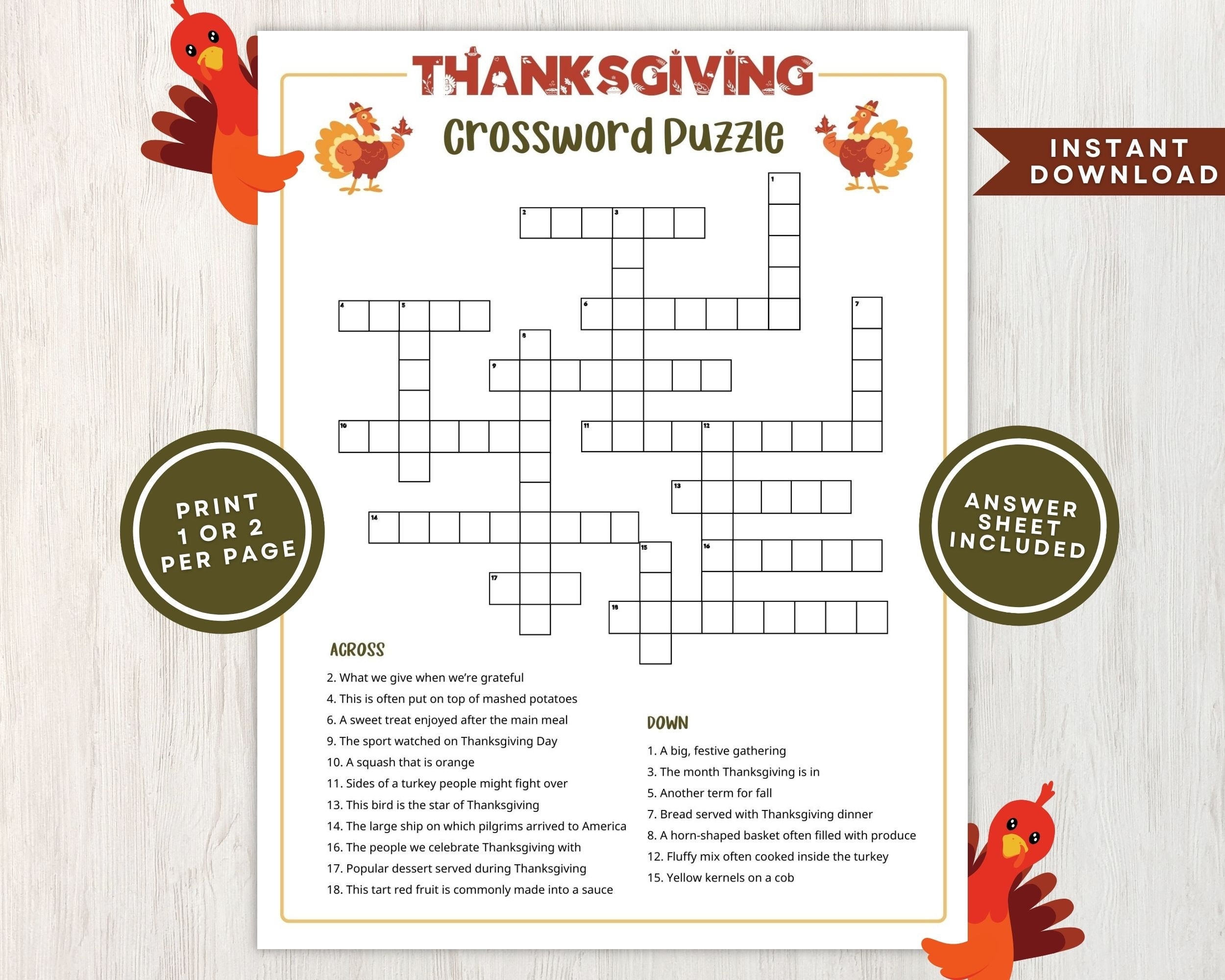 thanksgiving crossword puzzles printable free