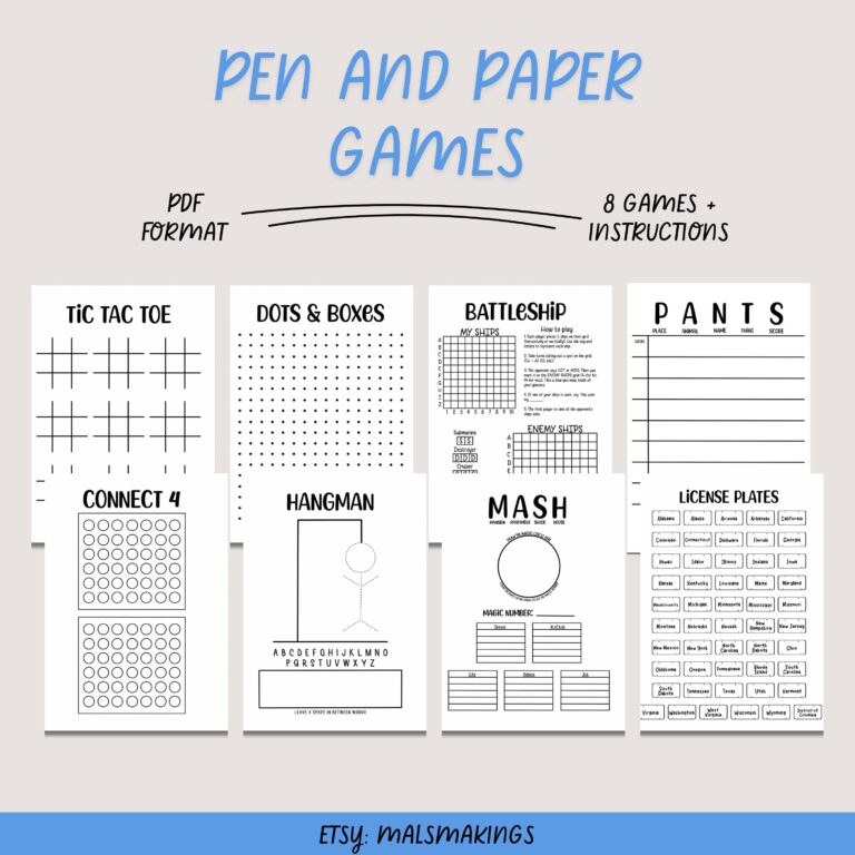 Printable Travel Games Pen And Paper Games Road Trip Games Etsy