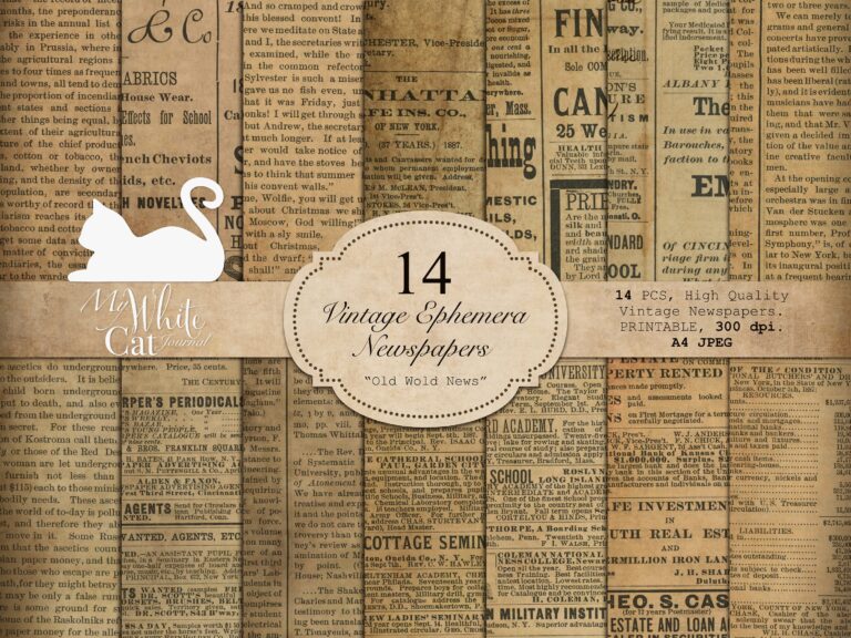 Printable Vintage Newspaper Ephemera Paper Pack Old Paper Junk Journal Papers Scrapbook Digital Download Etsy