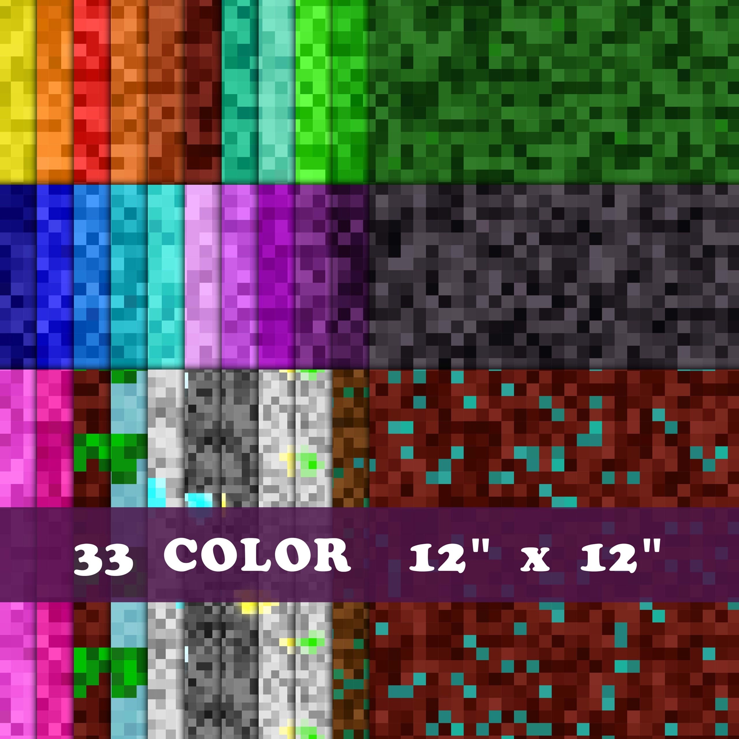 Rainbow Minecraft Printable Digital Papers 300DPI 33COLOR Pet Digital Scrapbook Supplies Pixel Craft Digital Paper Colored Mosaic Etsy
