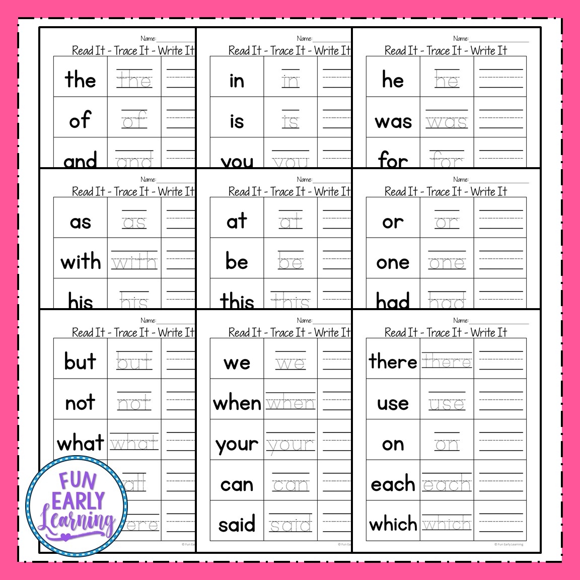 free printable kindergarten sight words worksheets