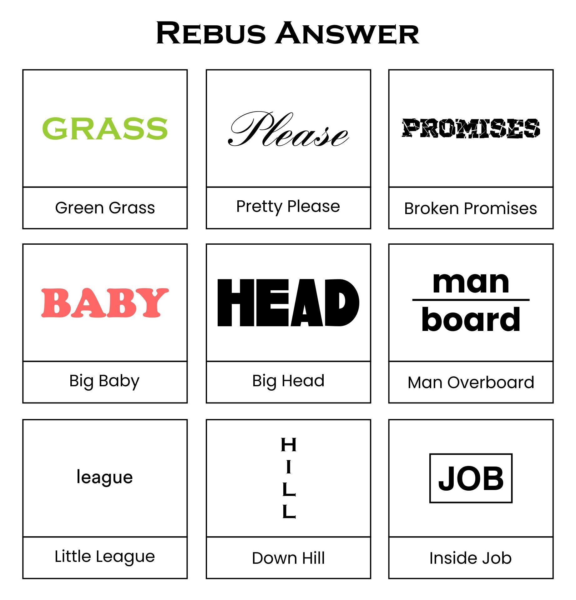 printable rebus puzzles with answers printable rebus puzzles with answers