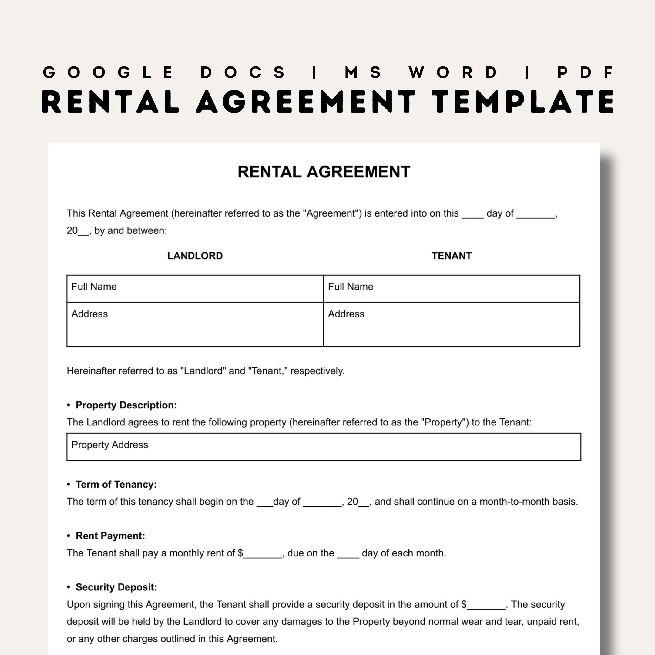 rental agreement template free printable