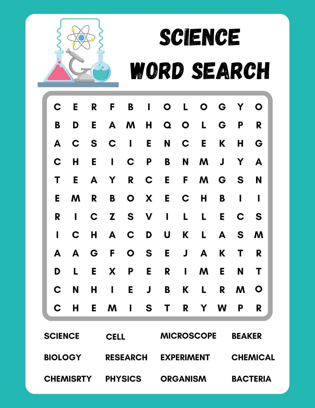 Science Word Search Printable Instant Download PDF Etsy Israel