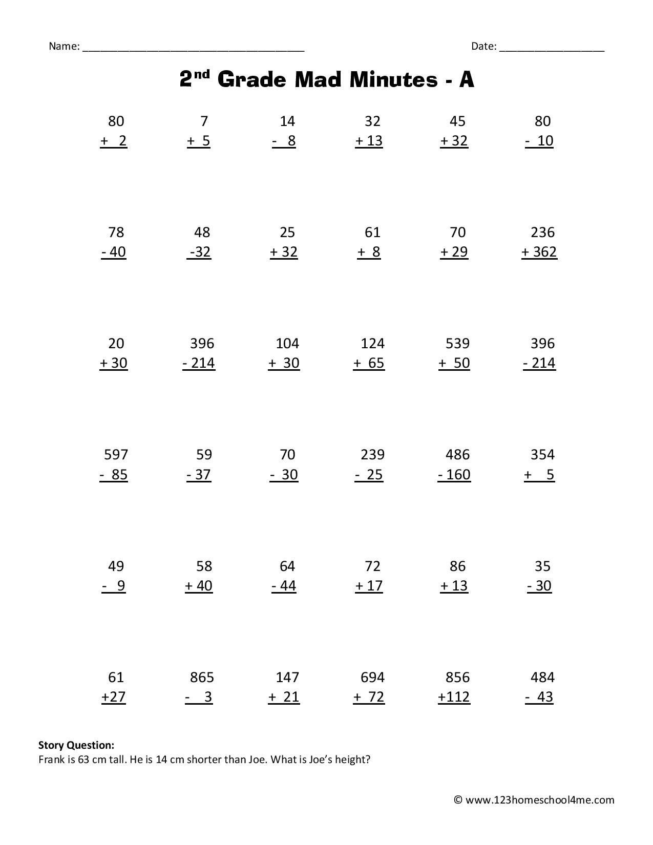 math for 2nd graders worksheets printable