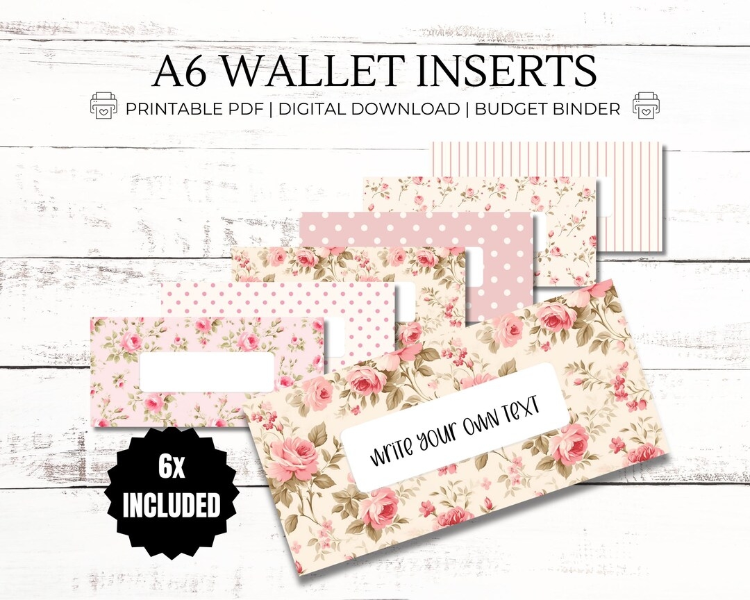 Shabby Chic Inserts A6 PDF Printable Cash Stuffing Budget Binder Wallet Zipper Wallet Labels Budgeting Extras Cash Envelope System Etsy