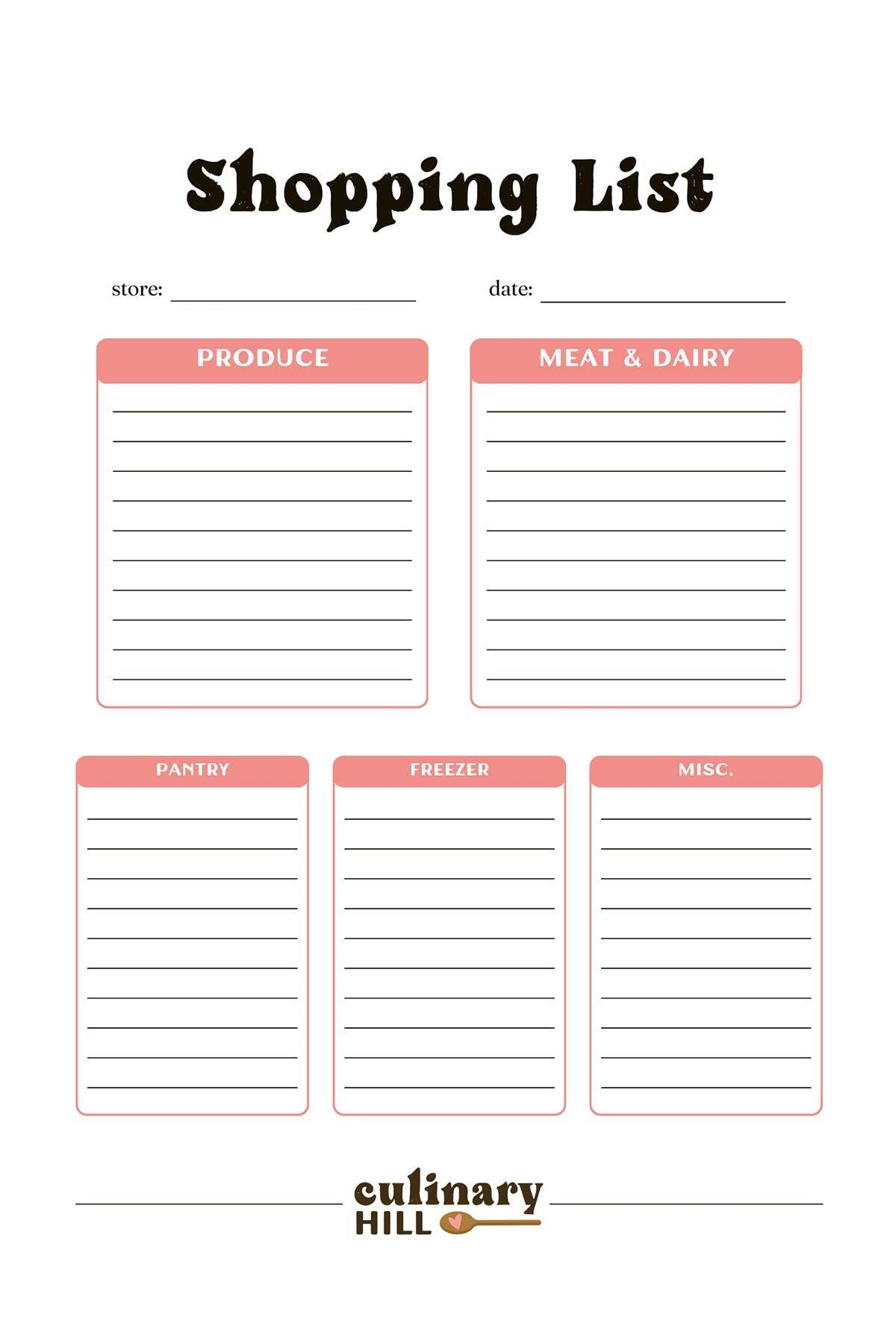 free printable grocery list template pdf