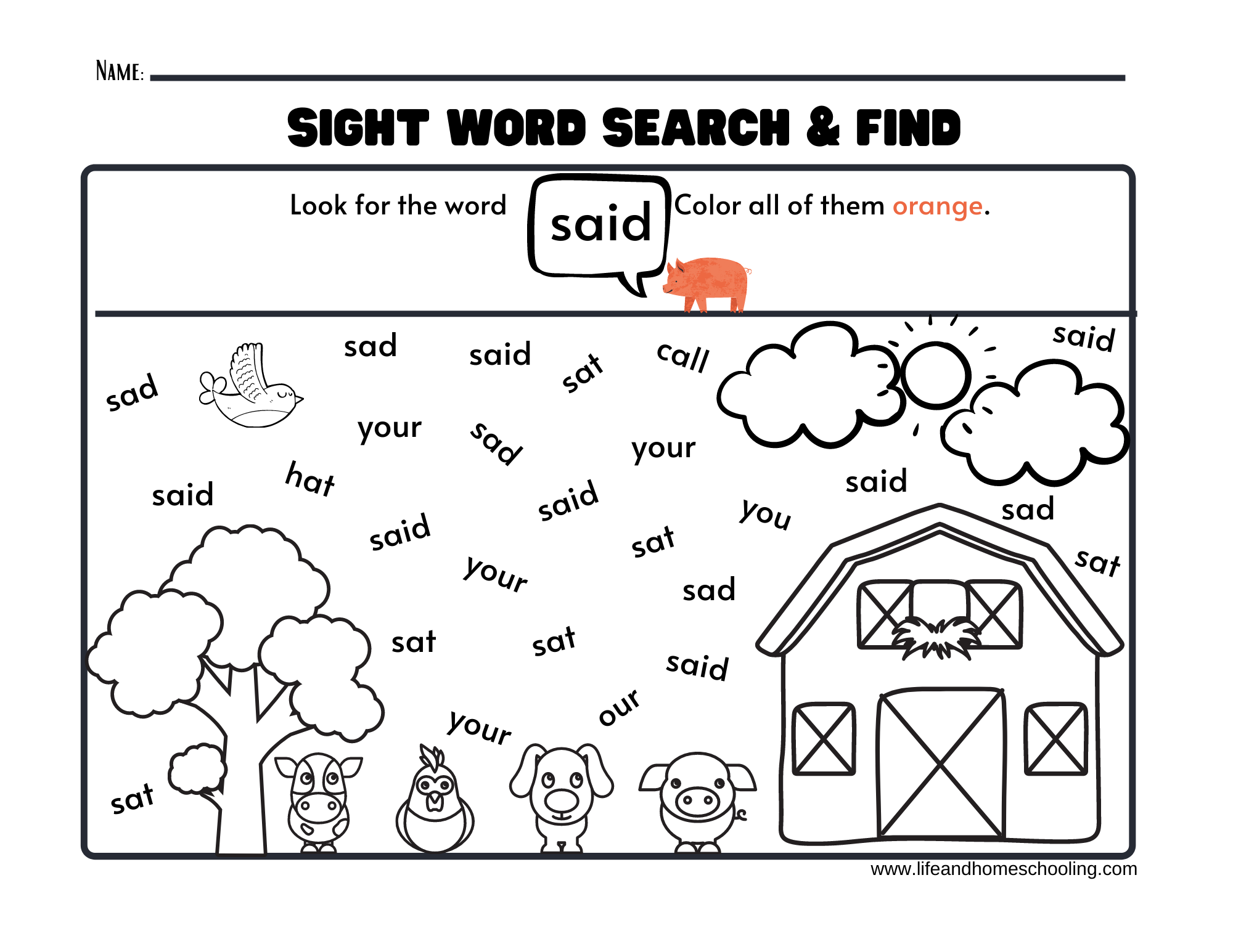 free printable kindergarten worksheets sight words