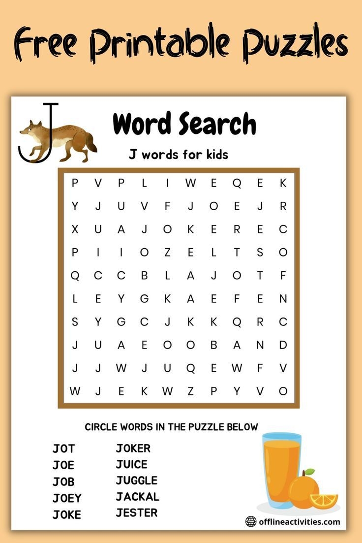 Simple Word Search Puzzles For Kids