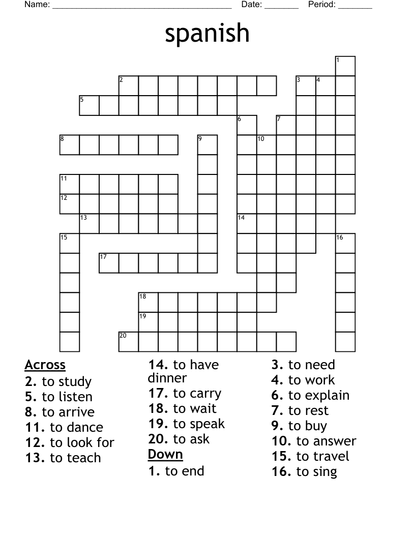 printable spanish crossword puzzle