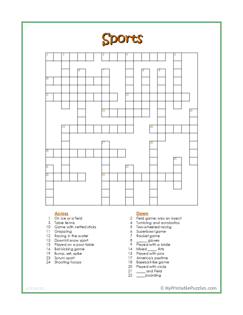 crossword puzzles printable for kids