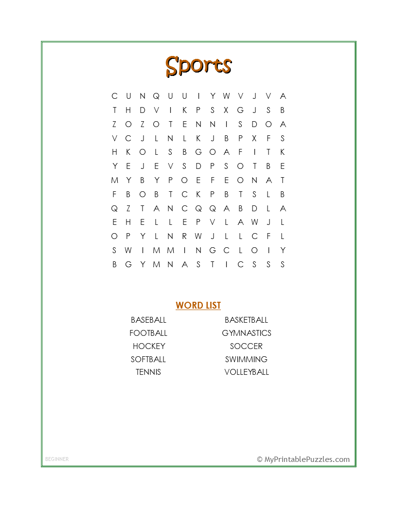 word search puzzles sports printable