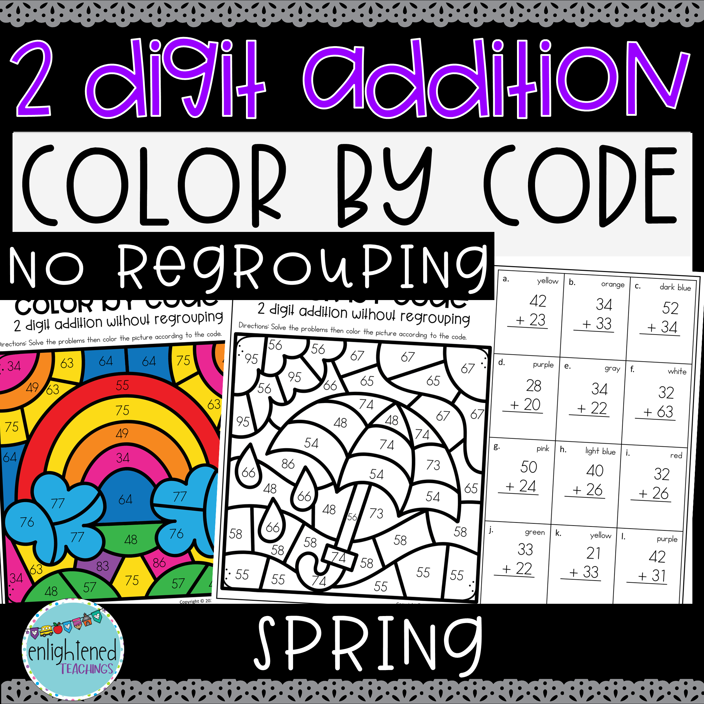 2 digit addition free printable coloring worksheet