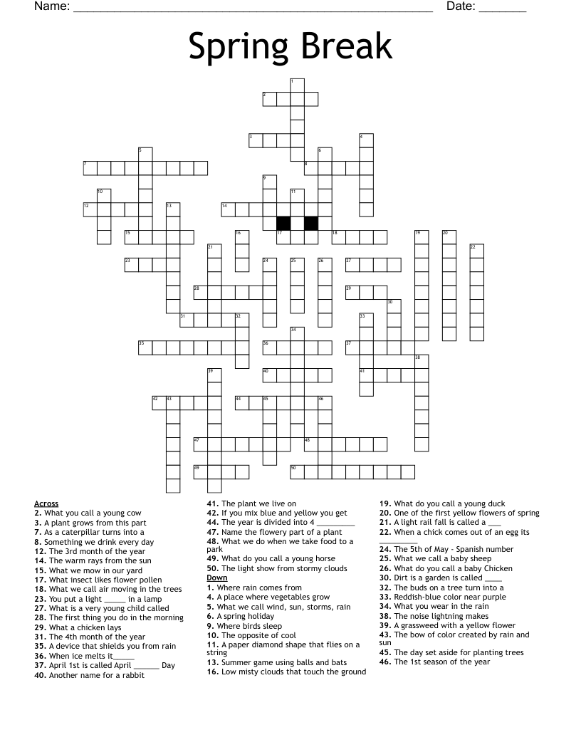 Spring Break Crossword WordMint Spring Break Crossword WordMint