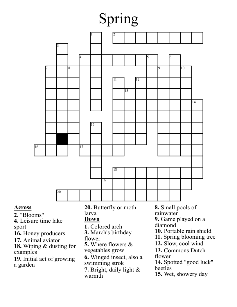 spring crossword puzzle printable